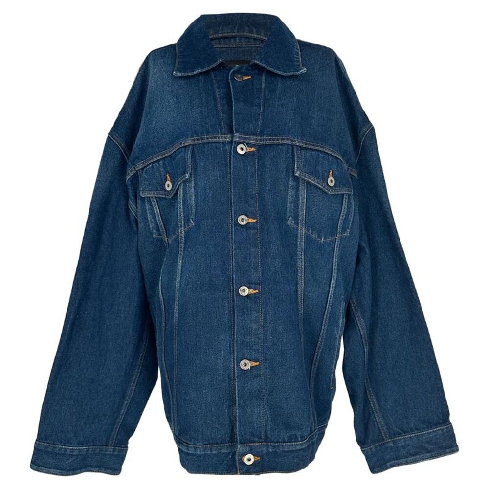Off-White Arrow-Patched Oversized Denim Jacket in Blue Cotton